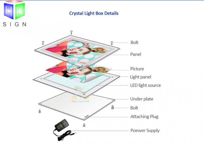Standing Alone Acrylic LED Light Box Rectangle Open With Screws Customized
