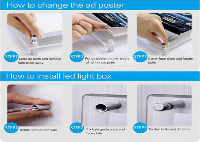 Silver Single Side LED Slim Crystal Frame Light Box Wall Display Round Corner